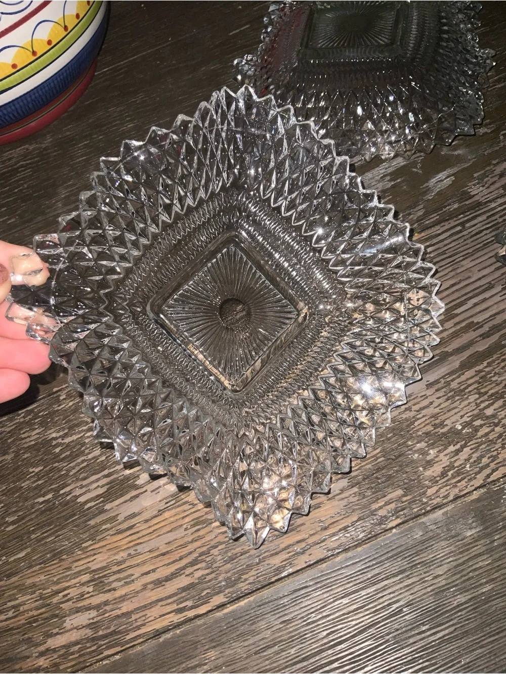 Vintage Indiana Glass Diamond Point Wavy Salad Dish - Set of 4 - 6.75”